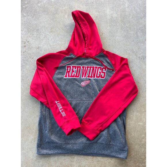 Vintage Detroit Red Wings NHL Hoodie Sz L Red & Gray A4 - Picture 1 of 6